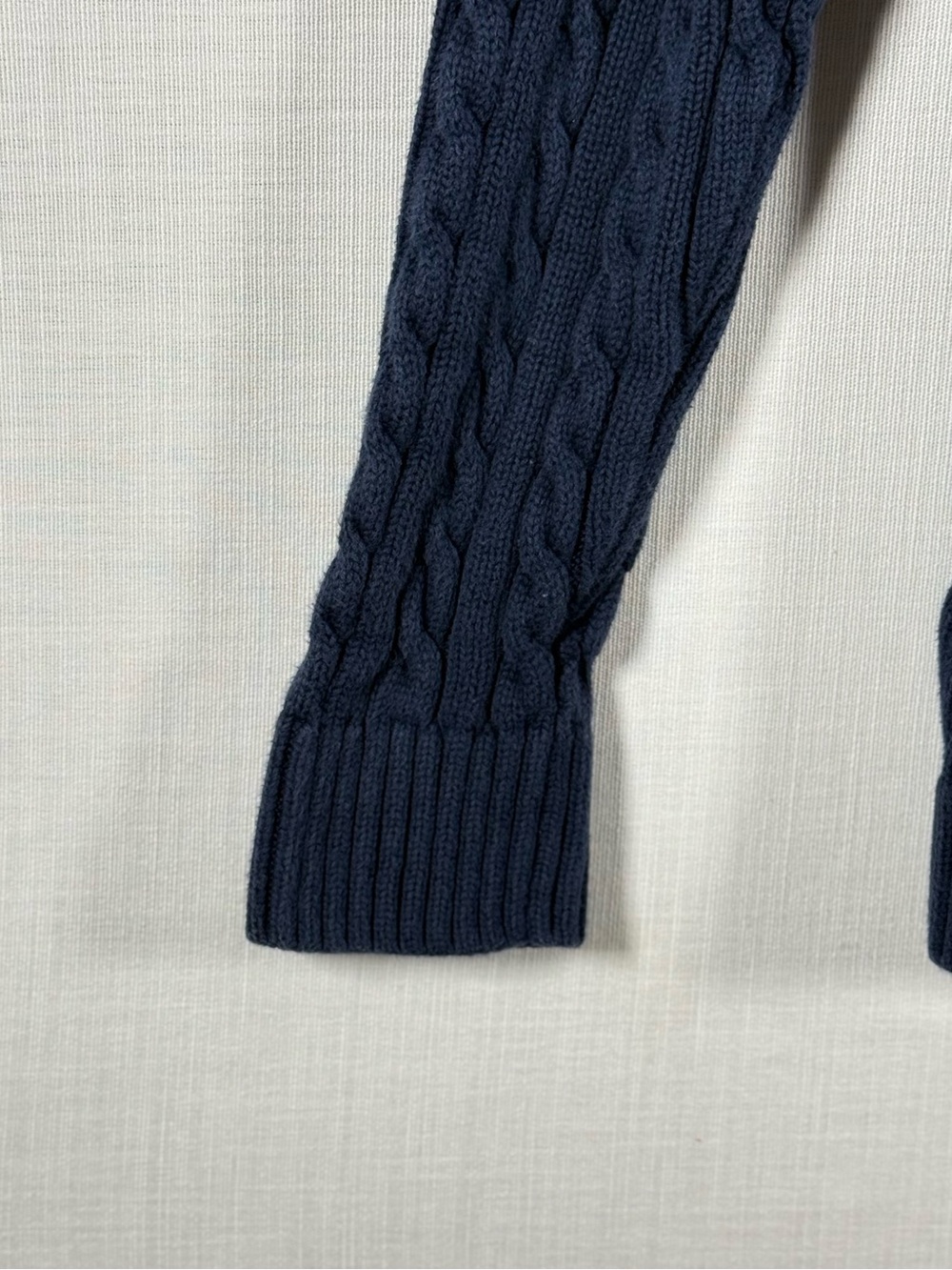 LL Bean Women’s Navy Blue Cotton Cable Knit Shawl Collar Sweater Medium - Picture 6 of 9